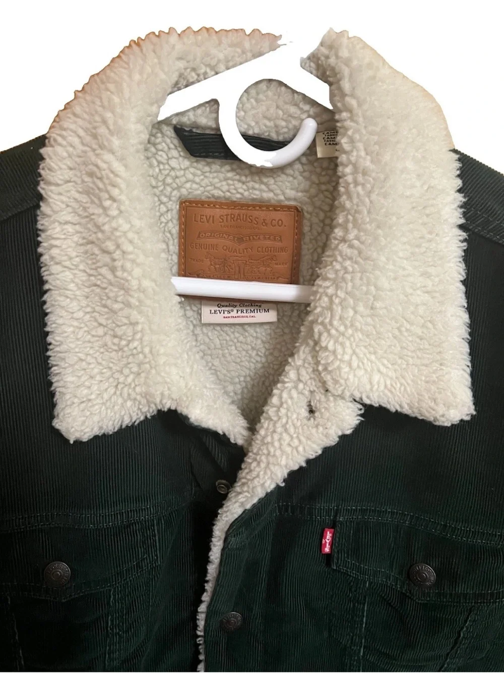 Levi’s Premium Sherpa Lined Corduroy Jacket Mens Large Dark Green Big E 16365-01